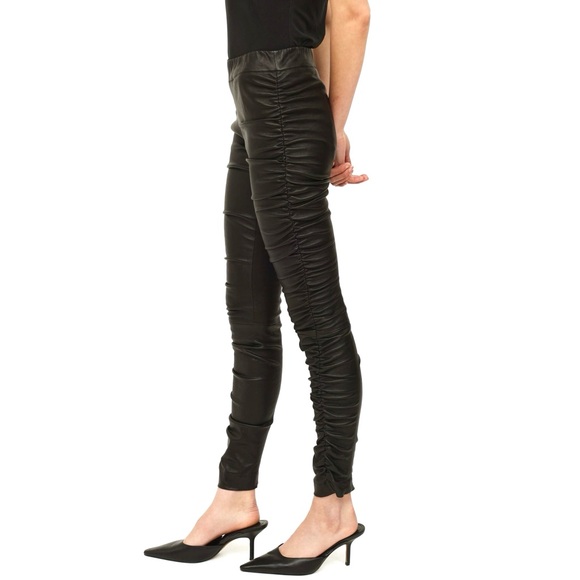 The Row Orshen Ruched Lambskin Leather Leggings Womens SZ XL Black Quiet Luxury - Picture 12 of 14
